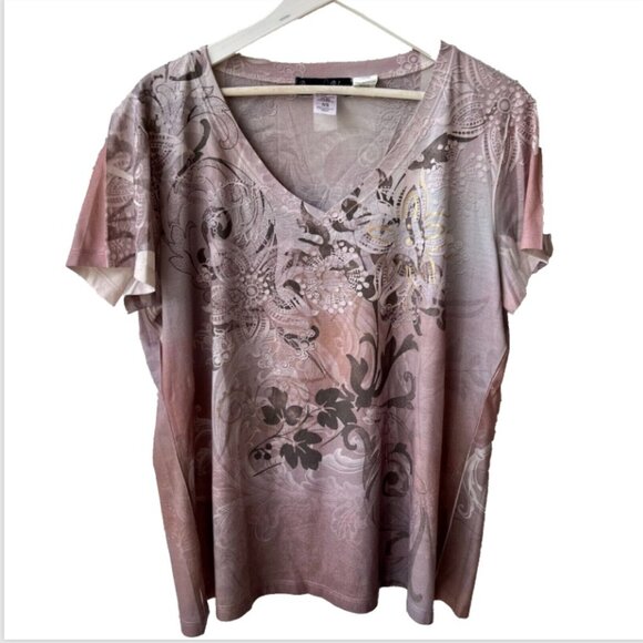 Appropriate Behavior - Smokey Pink Taupe Gold Paisley Tee Size XL (16-18) - Picture 7 of 12